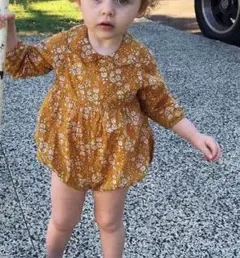 丸襟　レトロ　花柄　かぼちゃロンパース♪