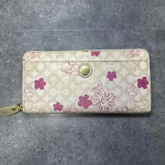 コーチ COACH 長財布 シグネチャー 花柄 ラウンドジップ ゴールド