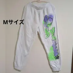 グラフィック スウェット パンツ 白 プリント 裏起毛 個性的 カジュアル