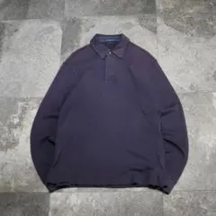 古着 LANDS' END フェード 茄子紺 ポロシャツ 長袖 プルオーバー