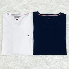 『2枚組』トミーフィルフィガー VネックTシャツ Mサイズ ネイビー/ホワイト