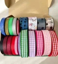 <訳あり>チェック　蝶　ハート柄　オーガンジー　リボン　セット　合計600ｍ以上