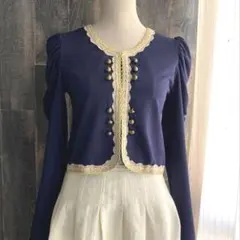 axes femme 新品未使用 カーディガン ナポレオン レース 姫袖 濃紺
