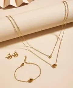 3セット サージカルステンレス ネックレスピアスブレスレット リングczダイヤ