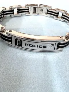 【美品】POLICE ポリス ブレスレット シルバー×ブラックのサムネイル