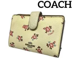 【COACH】コーチ　花柄　二つ折り財布 レザー コンパクト　ウォレット