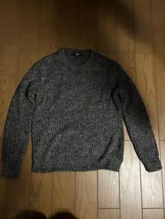 UNIQLO ユニクロ ニット セーター リブ編み シワプル 無地 グレー M