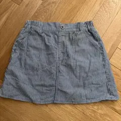 ストライプ柄スカート 140 ショートパンツ付♡ブルーストライプ デニムスカート