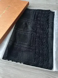 【皇室献上 寿光織】和装ショール 黒 レース編み イチョウ 冠婚葬祭・成人式