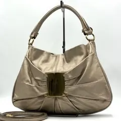 極美品 フェラガモ 2way ヴァラ ショルダーバッグ レザー ゴールド系