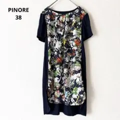 PINORE ピノーレ 花柄 フラワープリント チュニック ワンピース 38 紺のサムネイル