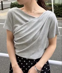 Ranan ラナン　2WAYドレープオフショルリブTシャツ