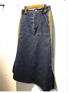 異素材、デニムスカート Aライン切り替え スカート 美品 アラアラ