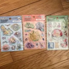 韓国ダイソーポケモンシール3点セットウォーターシール/ぷくぷくシール