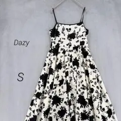 Dazy キャミワンピース 花柄 ロング丈 透け感 モノトーン S フレア 黒