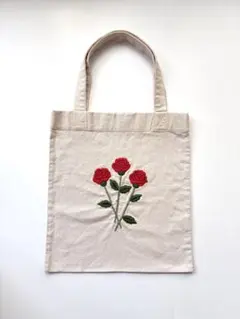 【J-B-J】トートバッグ ROSE　インドコットン薔薇の花の手刺繍のサムネイル