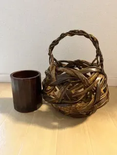 竹工芸 花籠 花入れ 花器 竹細工 手付き籠 和風インテリア 古道具