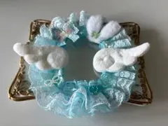 水色のフェルト鳥リース