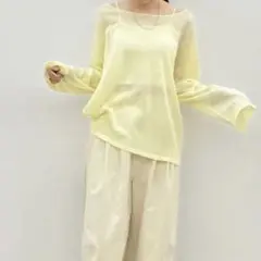 《美品》Ungrid シアールーズカラーニット イエロー シアーニット 麻混 Fのサムネイル