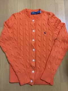 ポロラルフローレン　ケーブルニット　コットンクルーネック　カーディガン　オレンジ