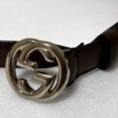 GUCCI グッチ インターロッキングG ベルト ダークブラウン系　シルバー金具