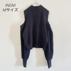 INGNIオープンショルダー長袖ニットMブラック ハイネックレーヨン混