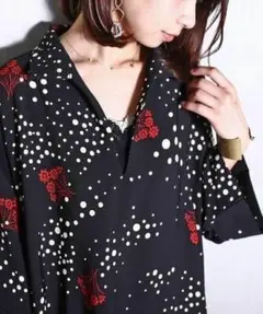 【antiqua】レトロ 花柄 ドット シャツ ワンピース【アンティカ】