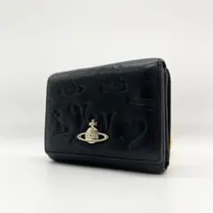 Vivienne Westwood　三つ折り財布　レザーエンボス加工　黒　がま口
