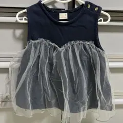 petit main 90cmネイビー チュールフリル トップス