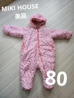 ミキハウスホットビスケッツ 裏ボアフリース総柄ジャンプスーツ80