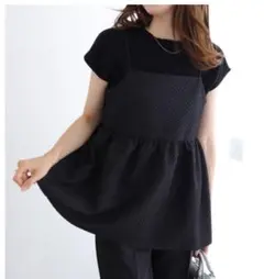 キャミソールビスチェ　ジャカードペプラム　ブラック　M