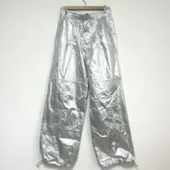 ZARA メタリック シルバー パンツ ドローコード S　ダンス