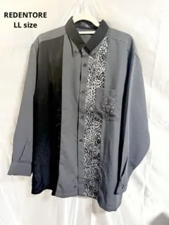 REDENTORE 刺繍 切替 ヒョウ柄 長袖シャツ LL グレー モード 古着