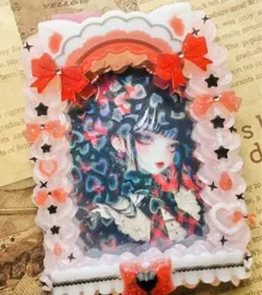 【117】トレカデコ ホイップデコ トレカケース B8 縦入れ　猫耳　リボン　赤