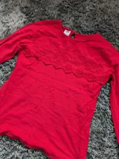 ZARAキッズ 140cm おしゃれ赤い長袖カットソー レースデザイン