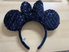ミッキー耳 カチューシャ 黒 スパンコール