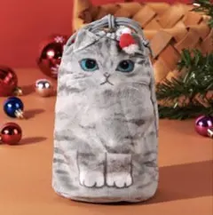 カルディ　KALDI おすわりネコ巾着ポーチ　グレー　お菓子なし　クリスマス