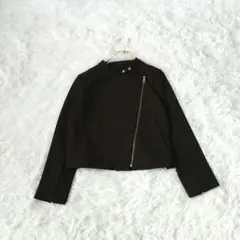 美品EDITエディット　ノーカラーフルジップグロップドショートジャケット M黒のサムネイル