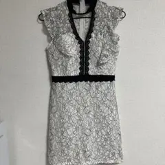 キャバドレス　白黒レースフリルナイトドレス