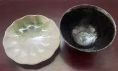 【金継ぎ用】陶器欠けあり茶碗・小皿（2点セット）