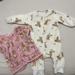 パジャマ スリーパー クマ柄 ロンパース カバーオール 80 90 2点セット