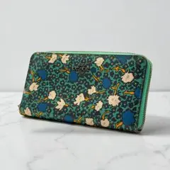 稀有✨COACH 蔻馳 長夾 圓形拉鍊 滿版圖案 綠色 PVC