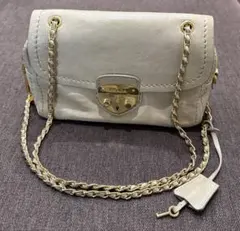 PRADA ベージュ レザー チェーンショルダーバッグ