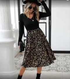 新品✨ドッキング花柄ワンピース