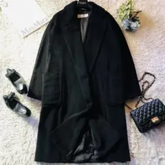 美品✨マックスマーラ ガウンコート カシミヤ混 女優襟 白タグ ブラック 38