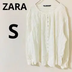 ZARA 長袖シャツ 【S】　ストライプ柄　シェルボタン　コットン　カジュアル