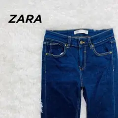 ZARA Z1975 DENIM フレアデニムパンツ 青 ダメージ加工【97】