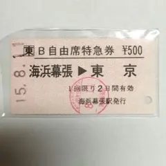 JR東日本 B自由席特急券【海浜幕張→東京】 海浜幕張駅発行（小型軟券）H15年のサムネイル