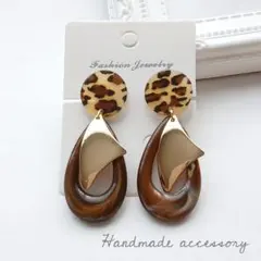 1341 ドット ゴールド リボン ハンドメイド ピアス イヤリング 大ぶり