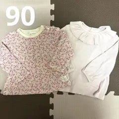 UNIQLO 長袖カットソー　ピンク小花柄　女の子90 2枚セット